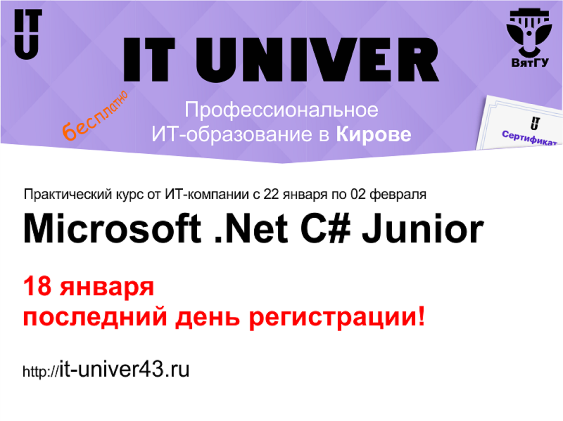 Студентов ВятГУ приглашают на курс от IT-компании